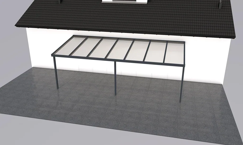 Patio roof Premium, anthracite, 7120 x 3060 mm - Polycarbonate multi-wall sheets 16 mm, opal