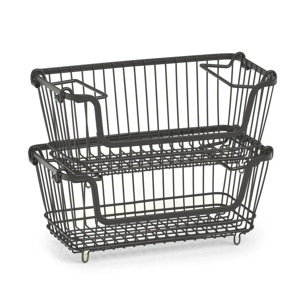 Storage basket, stackable, metal, black