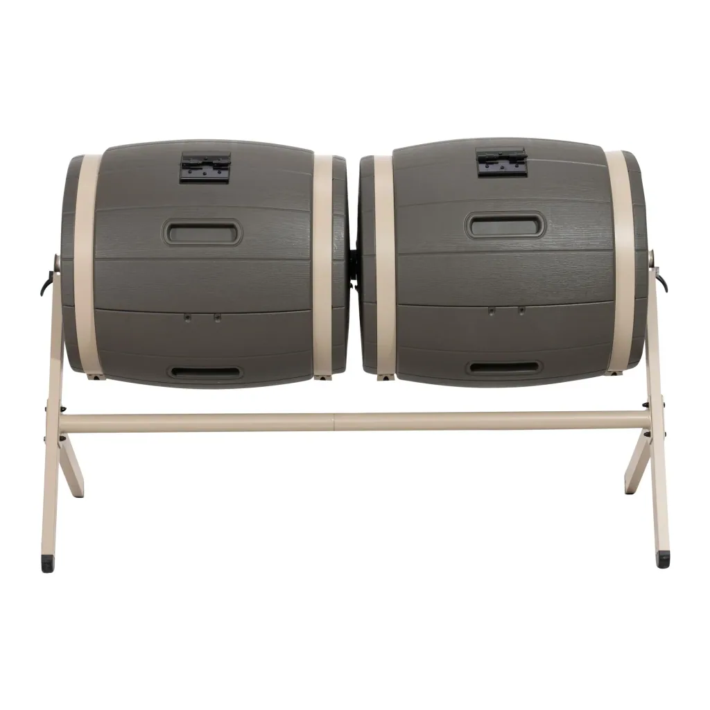 Composteur double fût 380 L 160×79×110 cm marron – 2 tambours pour un compostage continu