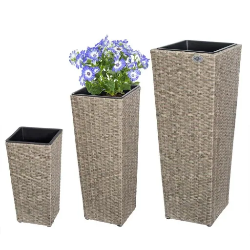 Flowerpots Polyrotan set of 3 with cream