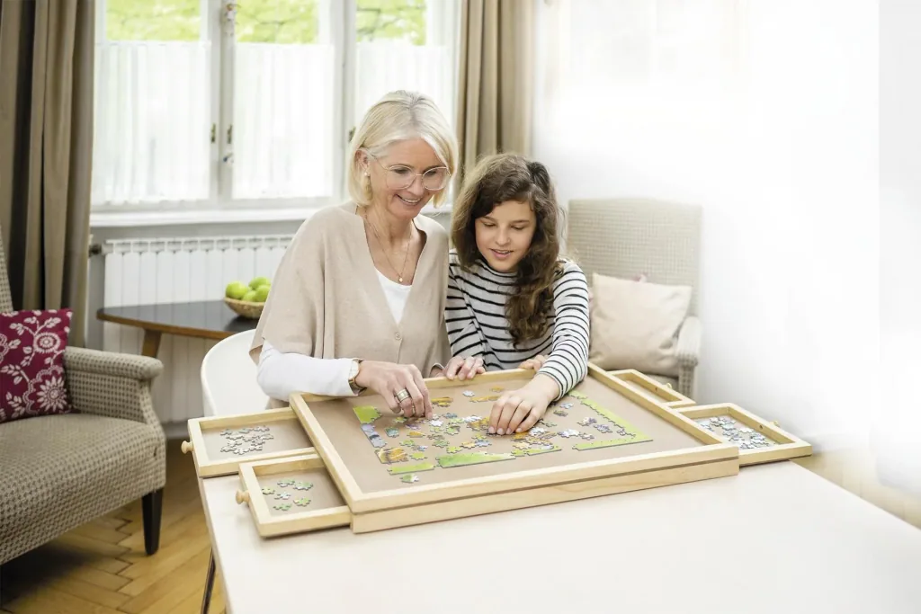 Puzzle table with 4 drawers