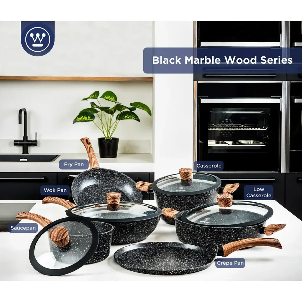 Cooking pot 28 cm black marble wood