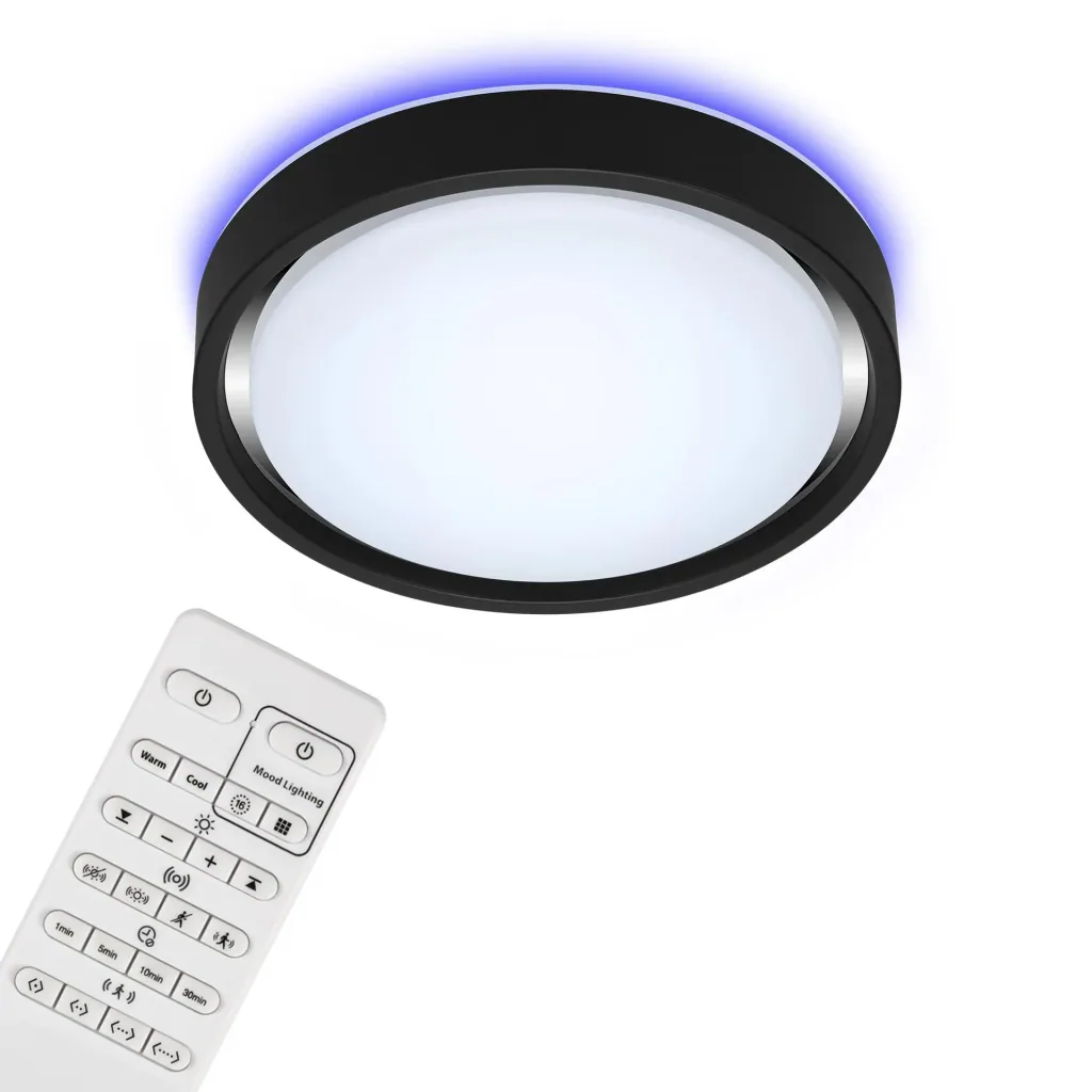 LED ceiling light, round, Ø 36 cm, CCT, motion sensor, 30 watts, black