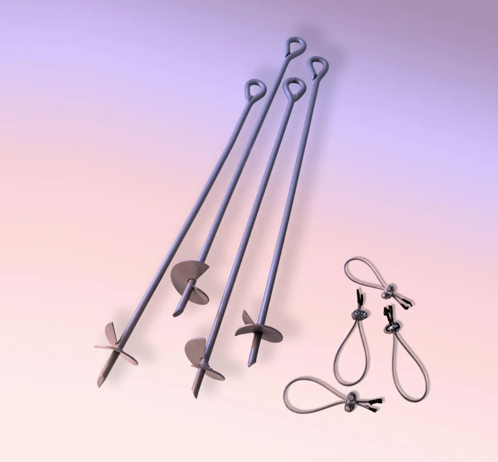 Kit d'ancrage au sol 69 cm 4 pièces argent – Ancrages tempête pour tente de pâturage, pavillon et tente