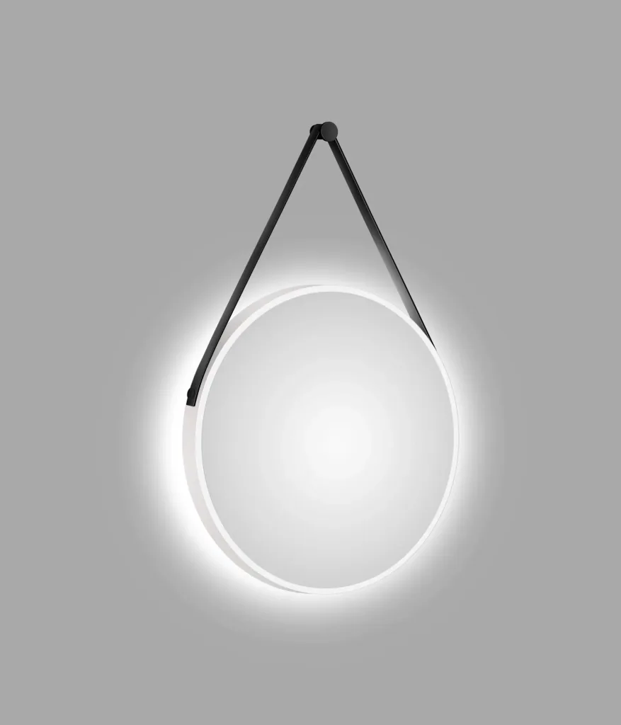 Decorative round wall mirror with indirect LED lighting in matt white Ø 50 cm