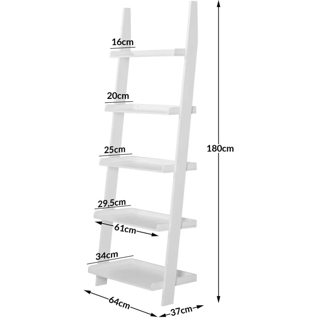 White wall shelf with 5 shelves 180 x 64 cm