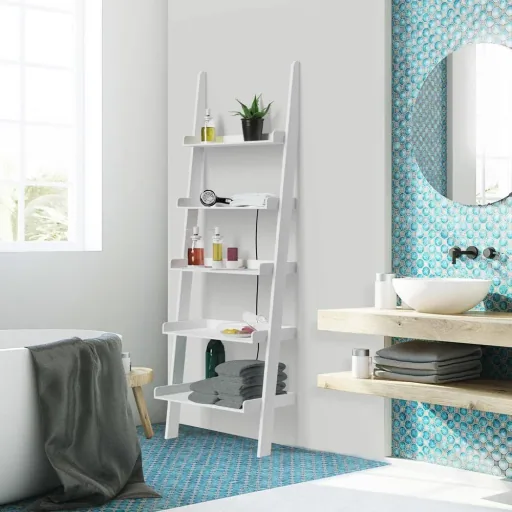 White wall shelf with 5 shelves 180 x 64 cm