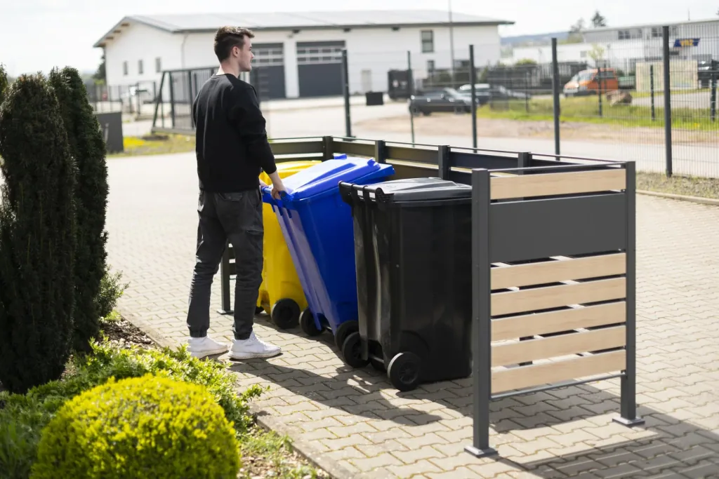 Garbage can cover Planum 4-box, 120 cm, wood look