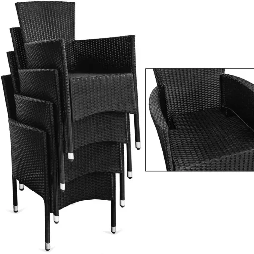 Garden furniture set Bali polyrattan black stackable 9-piece