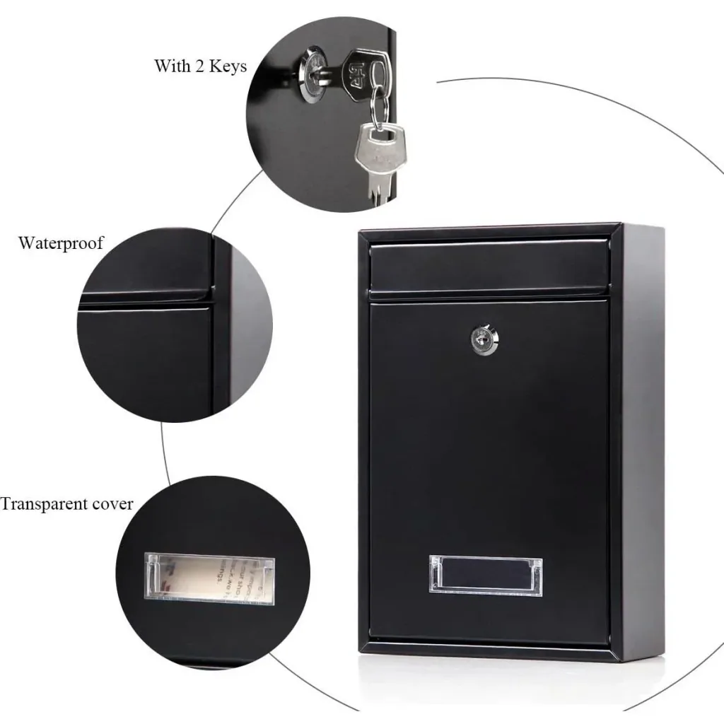 Mailbox with 2 buttons - black - 360x260x80 mm
