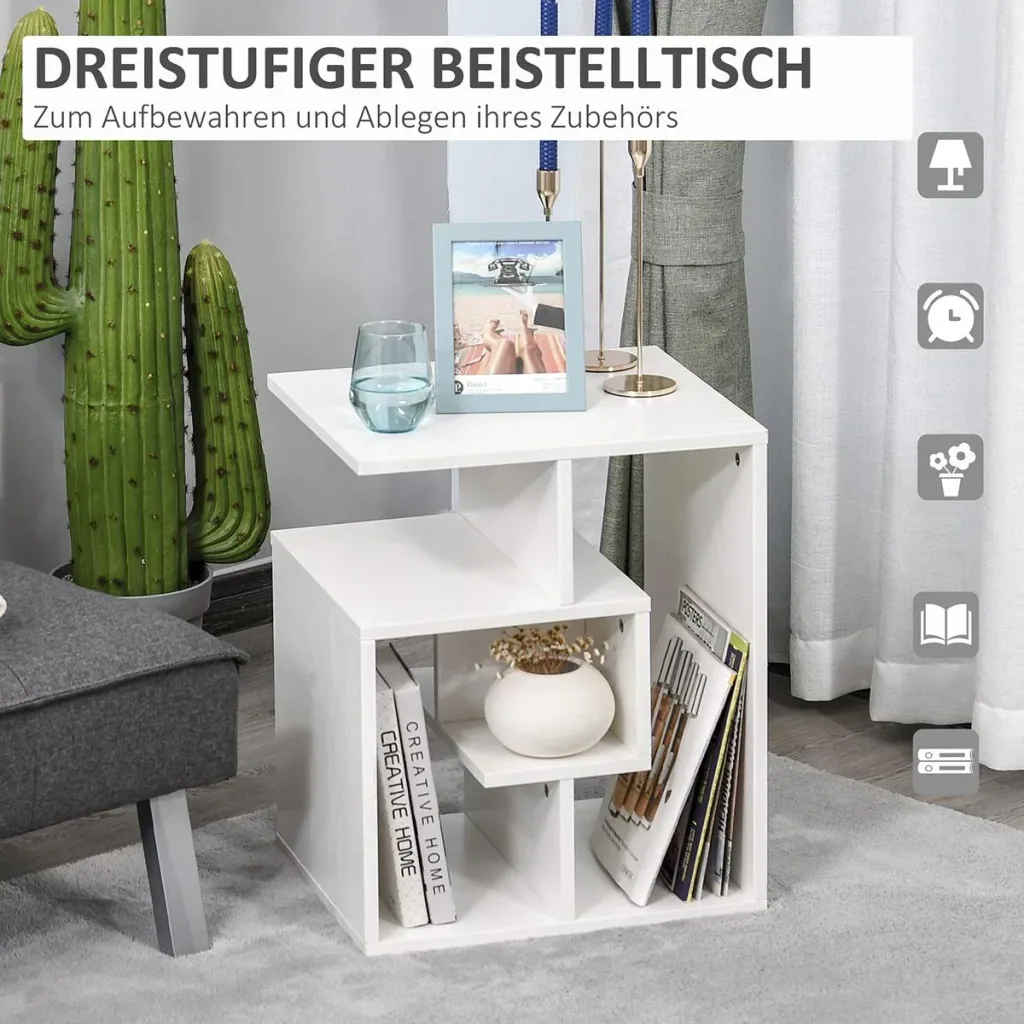 Side table standing shelf white 45 x 40 x 55 cm