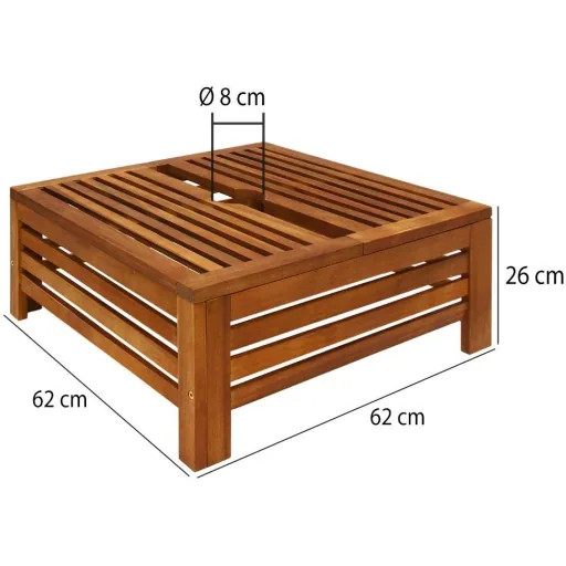 Parasol base table, garden table, side table, parasol base cover, acacia wood 62x62x26cm