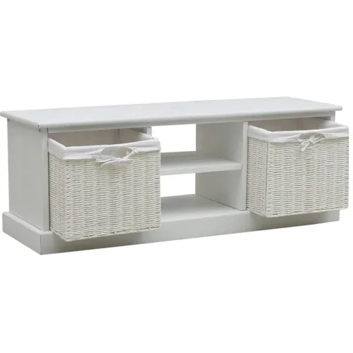 TV cabinet with 2 baskets, white wood