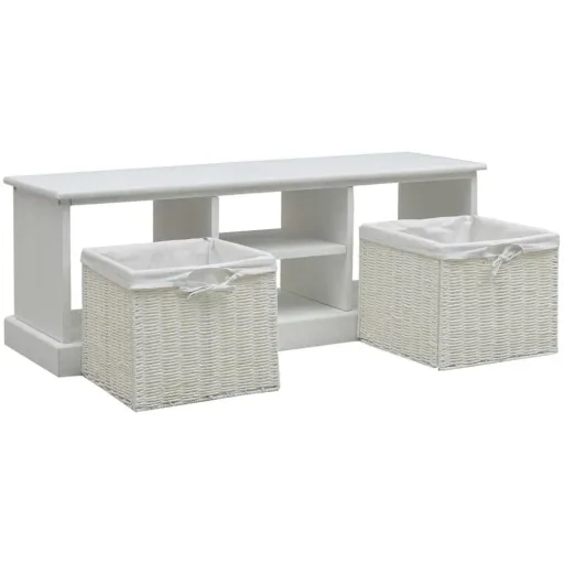 TV cabinet with 2 baskets, white wood