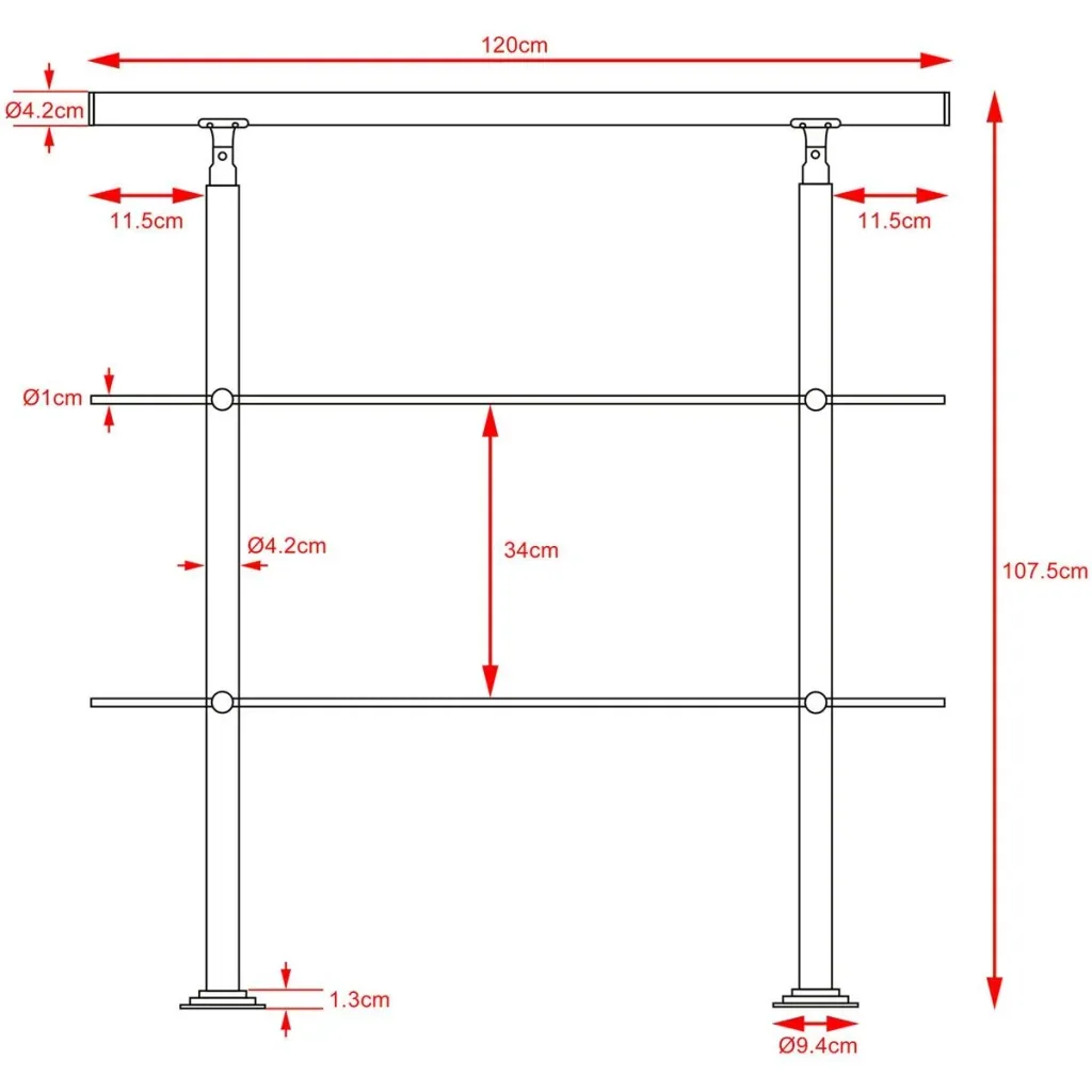 Handrail stainless steel 120cm 2 struts