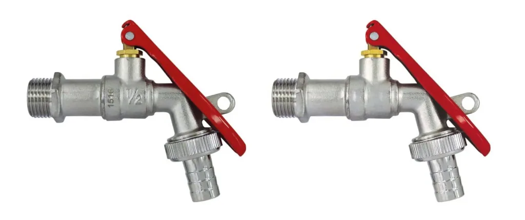 Ball valve, lockable, red handle without lock, 3/4", nickel-plated