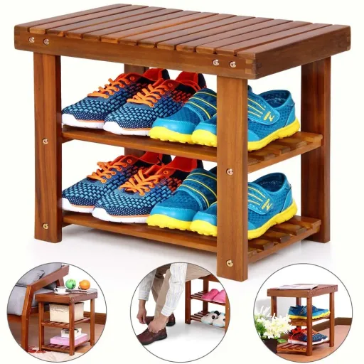 2in1 - Acacia wood shoe rack e