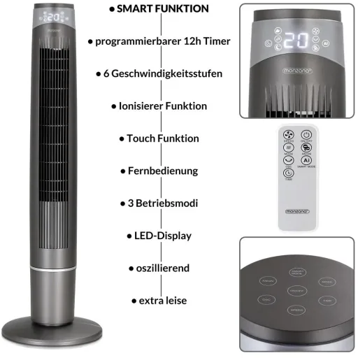 Tower fan grey 120cm including remote control