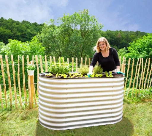 Carré potager surélevé Grow Faster, 160×80×82 cm, argent – métal en tôle ondulée galvanisée