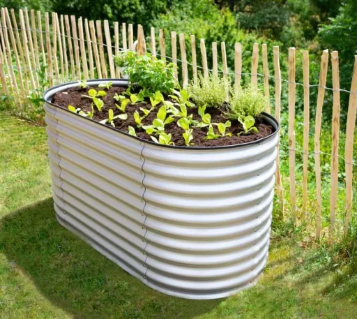 Carré potager surélevé Grow Faster, 160×80×82 cm, argent – métal en tôle ondulée galvanisée