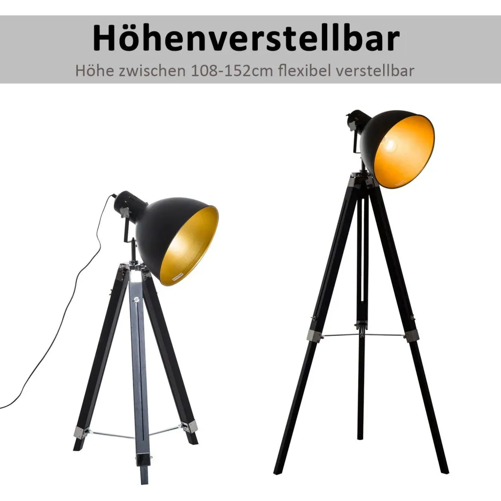 Floor lamp tripod floor lamp height adjustable 108-152cm E27 Industrial Black